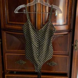 BCBG MaxAzria Gold & Black Mesh Bodysuit
